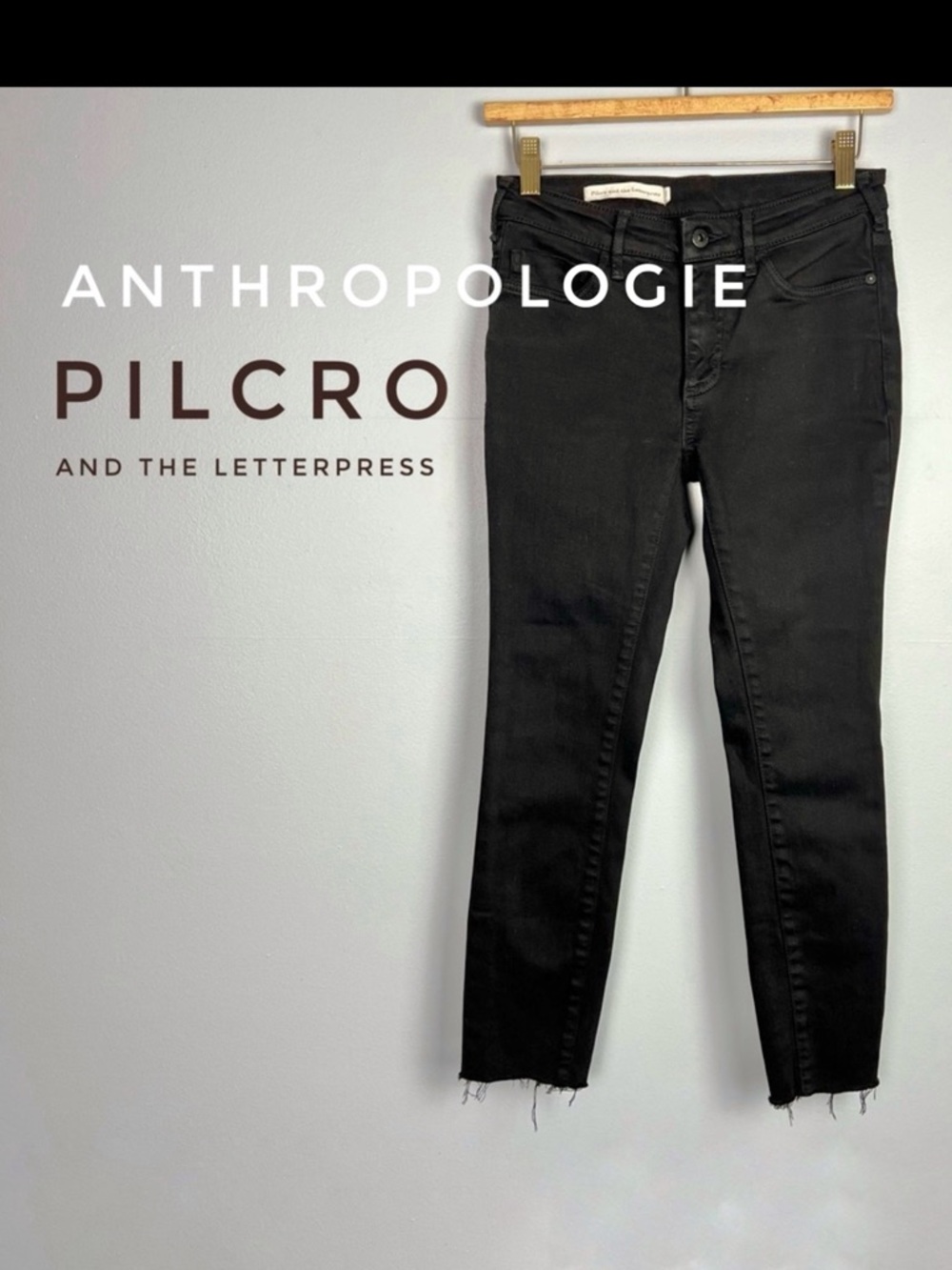 ANTHROPOLOGIE Pilcro and the Letterpress Black Skinny Crop Jeans 28x24 Raw Hem